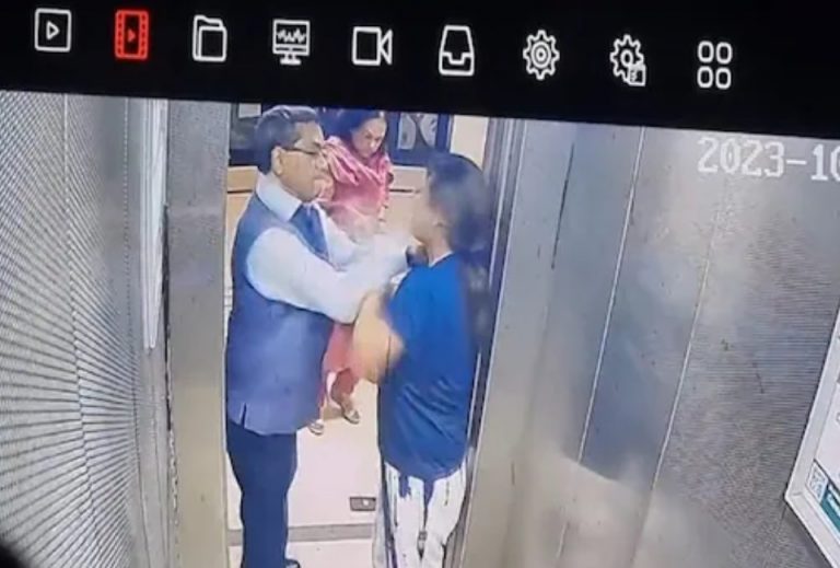 Noida: Retired IAS Officer Slaps Woman in Fight Over Carrying Pet Dog in Lift | On Cam