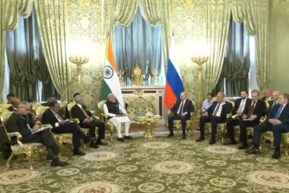 Prime Minister Narendra Modi on Tuesday held wide-ranging talks with Russian President Vladimir Putin as they visited the All-Russian Exhibition Centre in Moscow on Tuesday.