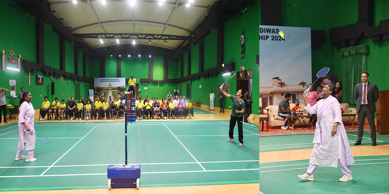 President Droupadi Murmu was seen playing badminton with ace shuttler Saina Nehwal at the Badminton Court in Rashtrapati Bhavan on Wednesday.