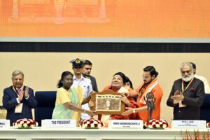 President Draupadi Murmu presented the 58th Jnanpith Award to eminent Sanskrit scholar and saint Jagadguru Rambhadracharya Ji. This award ceremony was held in New Delhi.